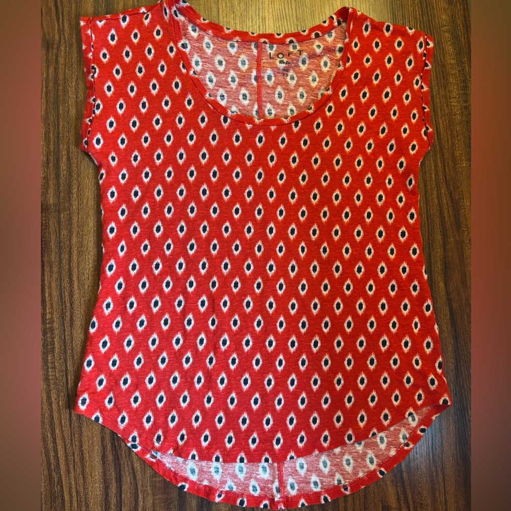 Loft 100% Linen T-Shirt Red White Black Scoop Neck Short Sleeve XS